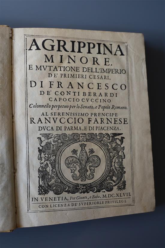 Capocio, Cuccino, Berardi Francesco - Agrippina Minore, e mutatione dell Imperio de primieri Cesari. Al Serenissimo